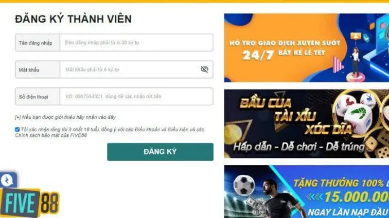 Đăng ký Five88 nhanh chóng với 4 bước đơn giản